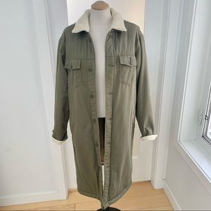 TNA Aritzia olive army green Sherpa lined coat.  Barely worn. Like new XS